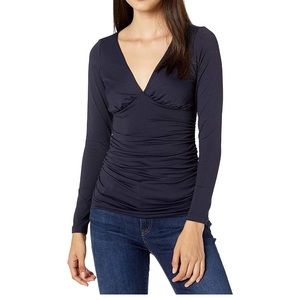 Susana Monaco Womens Long Sleeve V-Neck Ruched Top